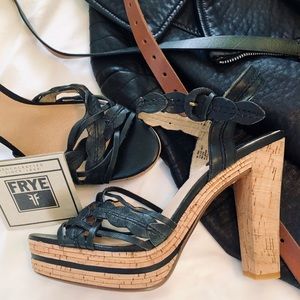 Frye Leather Lena Leaf Ankle Heel Sandals - Size 9